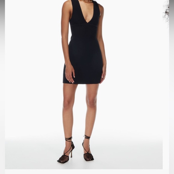 Aritzia Babaton Sculpt Ribbed deep V neck mini dress in Mocha Brown new tags - Picture 3 of 4